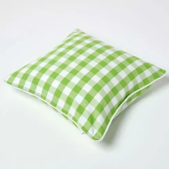Housse de coussin à grands carreaux vichy vert, 45 x 45 cm - HOMESCAPES