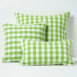 Housse de coussin à grands carreaux vichy vert, 45 x 45 cm - HOMESCAPES