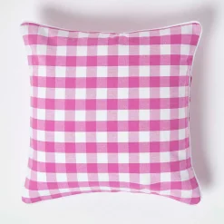 Housse de coussin à grands carreaux vichy rose, 45 x 45 cm - HOMESCAPES