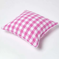 Housse de coussin à grands carreaux vichy rose, 45 x 45 cm - HOMESCAPES