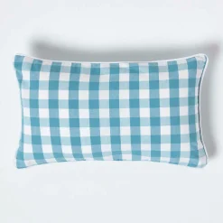 Housse de coussin à grands carreaux vichy bleu, 30 x 50 cm - HOMESCAPES