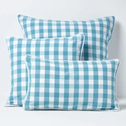 Housse de coussin à grands carreaux vichy bleu, 30 x 50 cm - HOMESCAPES