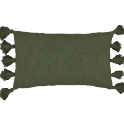 Housse de coussin à pompons en coton vert kaki L.50 x l.30cm Deko & Co