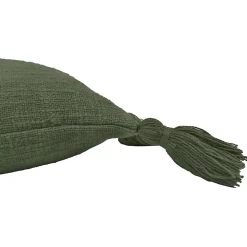 Housse de coussin à pompons en coton vert kaki L.50 x l.30cm Deko & Co
