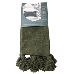 Housse de coussin à pompons en coton vert kaki L.50 x l.30cm Deko & Co