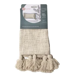 Housse de coussin à pompons en coton beige L.50 x l.30cm Deko & Co