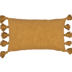 Housse de coussin à pompons en coton jaune ocre L.50 x l.30cm Deko & Co