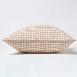 Housse de coussin beige à carreaux vichy, 45 x 45 cm - HOMESCAPES