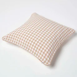 Housse de coussin beige à carreaux vichy, 45 x 45 cm - HOMESCAPES