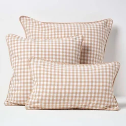 Housse de coussin beige à carreaux vichy, 45 x 45 cm - HOMESCAPES