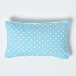 Housse de coussin bleu à pois en coton, 30 x 50 cm - HOMESCAPES