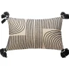 Housse de coussin brodée à pompons en coton blanc et noir L.50 x l.30cm Deko & Co