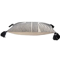 Housse de coussin brodée à pompons en coton blanc et noir L.50 x l.30cm Deko & Co