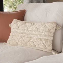 Housse de coussin coton tufté Manille imprimé bohème beige 50 x 30 cm GoodHome