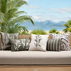 Housse de coussin d'extérieur Tileo 40x40cm motif feuille beige et vert - Atmosphera
