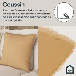 Housse de coussin effet gaze de coton marron camel L.45 x l.45cm GoodHome