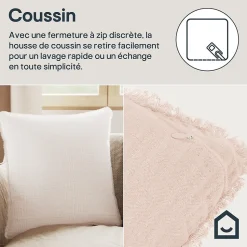 Housse de coussin effet gaz de coton beige rose L.45 x l.45cm GoodHome