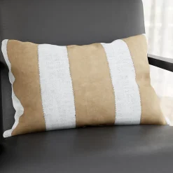 Housse de coussin en coton Kolar rayures blanc et beige l.50 x H.30cm GoodHome