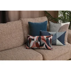 Housse de coussin en coton Corton imprimé géométrique bleu 50 x 30 cm GoodHome