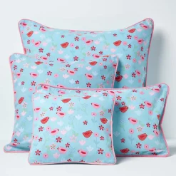 Housse de coussin en coton oiseaux et fleurs, 60 x 60 cm - HOMESCAPES