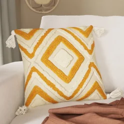 Housse de coussin en coton Sivas imprimé bohème camel et blanc cassé l.45 x H.45cm GoodHome