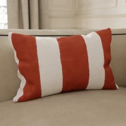 Housse de coussin en coton Kolar rayures terracotta et blanc l.50 x H.30cm GoodHome