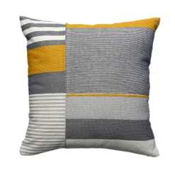 Housse de coussin en coton Sunam imprimé géométrique jaune et gris l.45 x H.45cm GoodHome