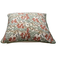 Housse de coussin en coton fleuri liberty Piping vert, bleu, orange L.40 x l.40cm Deko & Co