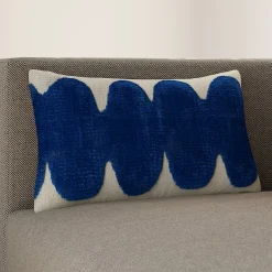 Housse de coussin en coton Albizia imprimé ondulé bleu et blanc l.50 x H.30cm GoodHome