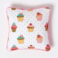 Housse de coussin en coton cupcakes, 30 x 30 cm - HOMESCAPES