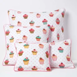 Housse de coussin en coton cupcakes, 30 x 30 cm - HOMESCAPES
