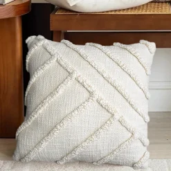 Housse de coussin en coton tufté Saline blanc cassé l.45 x H.45cm GoodHome