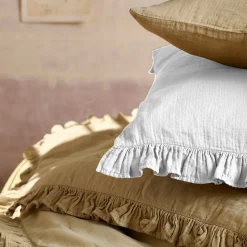 Housse de coussin en mousseline de coton 55x80 cm cm + 5 cm ELZA blanc neige