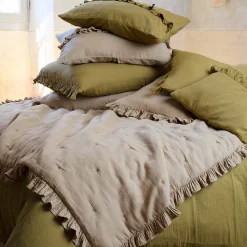 Housse de coussin en mousseline de coton 55x80 cm cm + 5 cm ELZA blanc neige