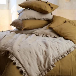 Housse de coussin en mousseline de coton 40x60 cm cm + 5 cm ELZA marron foin