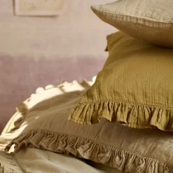 Housse de coussin en mousseline de coton 40x60 cm cm + 5 cm ELZA marron foin