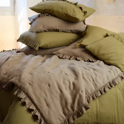 Housse de coussin en mousseline de coton 55x80 cm cm + 5 cm ELZA marron camel