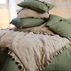 Housse de coussin en mousseline de coton 55x80 cm cm + 5 cm ELZA vert mousse