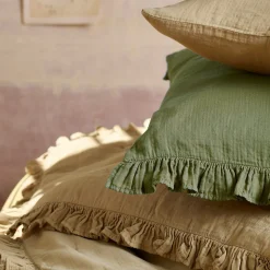 Housse de coussin en mousseline de coton 55x80 cm cm + 5 cm ELZA vert mousse