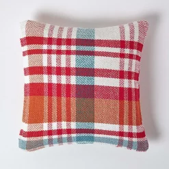 Housse de coussin falun à carreaux rouges en coton, 45 x 45 cm - HOMESCAPES