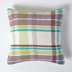 Housse de coussin falun à carreaux verts en coton, 60 x 60 cm - HOMESCAPES