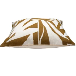 Housse de coussin feuillage blanc et ocre L.45 x l.45cm Deko & Co