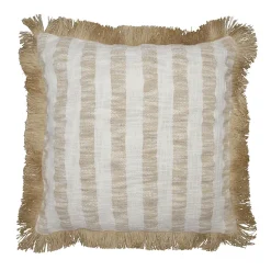 Housse de coussin Kamea coton et jute rayé à franges beige L.45 x l.45cm Ornami