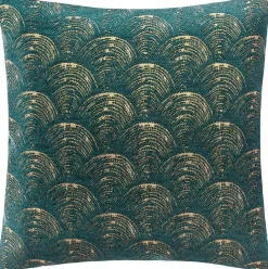 Housse de coussin motif éventail doré