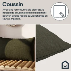 Housse de coussin Novan kaki l.60 x H.40cm GoodHome