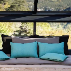 Housse de coussin PRELUDE 80x80 cm lin et coton lavé bleu Topaze