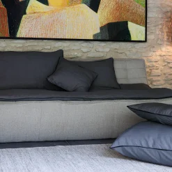 Housse de coussin PRELUDE 40x60 cm lin et coton lavé bleu Granit
