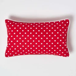 Housse de coussin rouge à pois en coton, 30 x 50 cm - HOMESCAPES