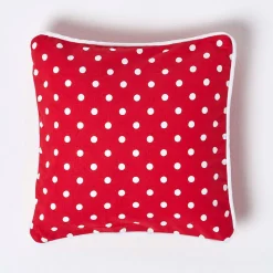 Housse de coussin rouge à pois en coton, 30 x 30 cm - HOMESCAPES