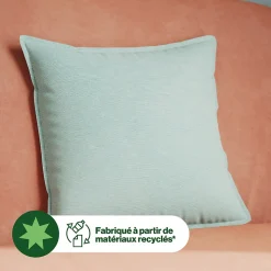 Housse de coussin uni bleu céladon L.45 x l.45cm